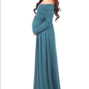 Teal Aqua Maternity Off the Shoulder Dress